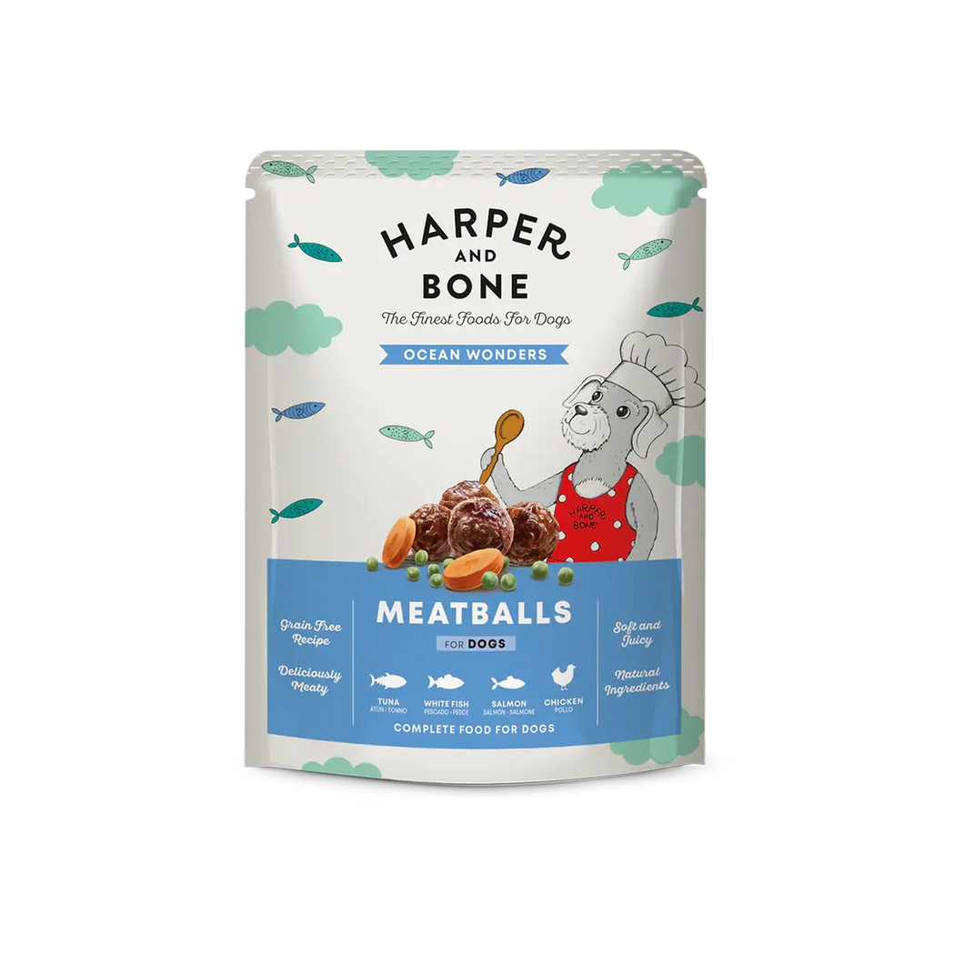 Harper & Bone Albóndigas para Perros Ocean Wonders, Atún, Pescado Blanco, Salmón y Pollo 300g