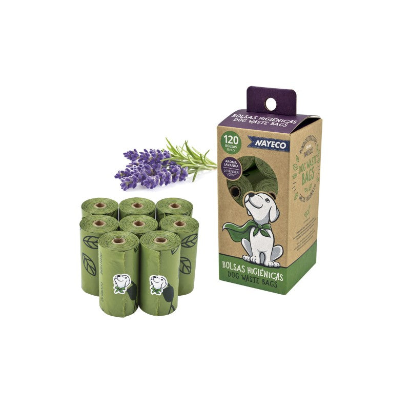 Caja 8 rollos bolsas higiénicas aroma lavanda - 120 bolsas